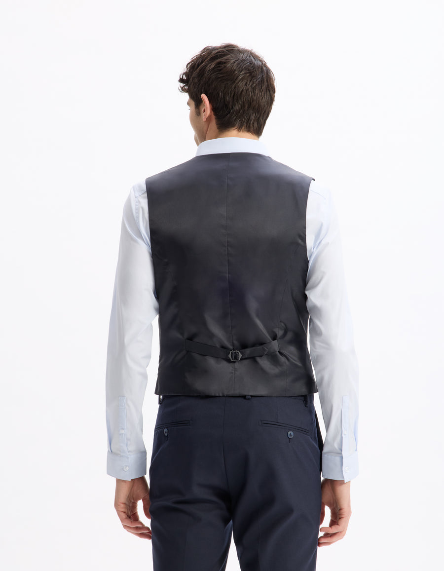 Celio* Men Blue Solid Regular Fit Polyester Blend Waistcoat