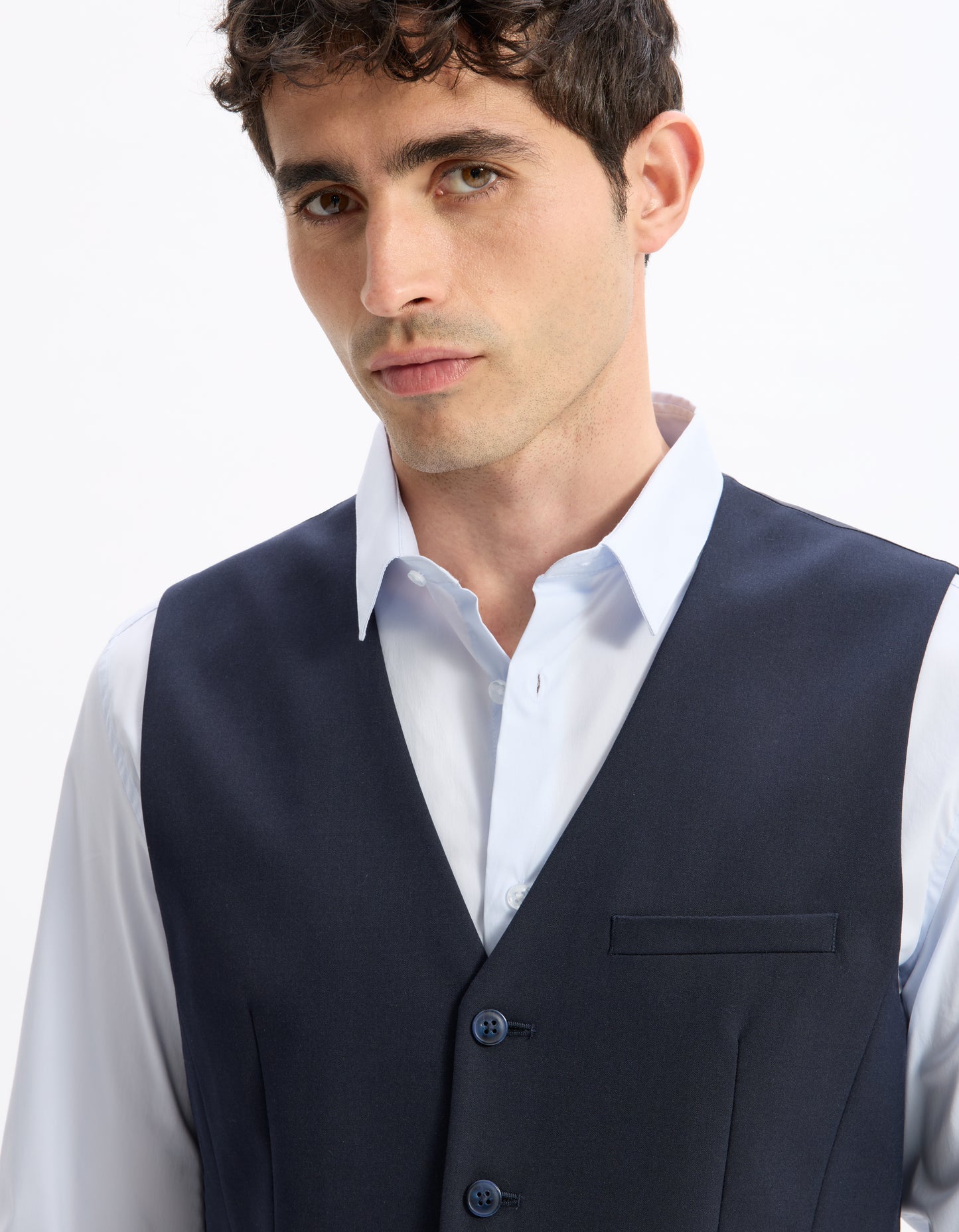 Celio* Men Blue Solid Regular Fit Polyester Blend Waistcoat