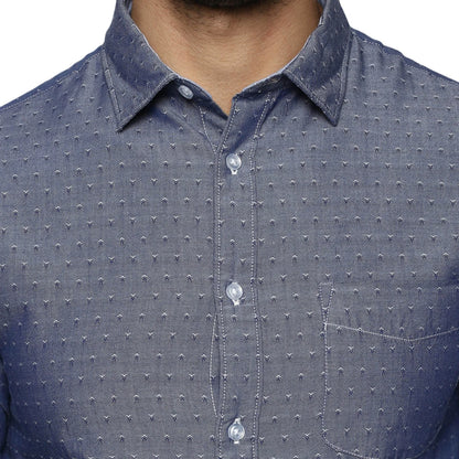 Blue Micro-Print Cotton Shirt