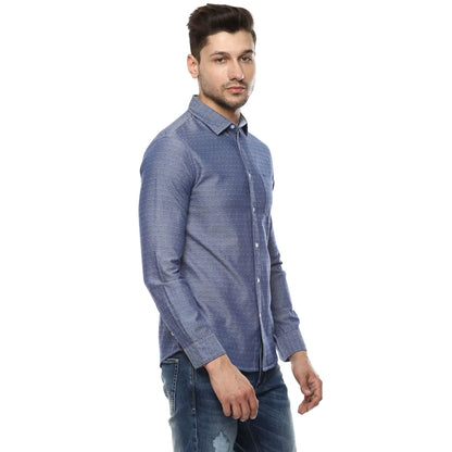 Blue Micro-Print Cotton Shirt