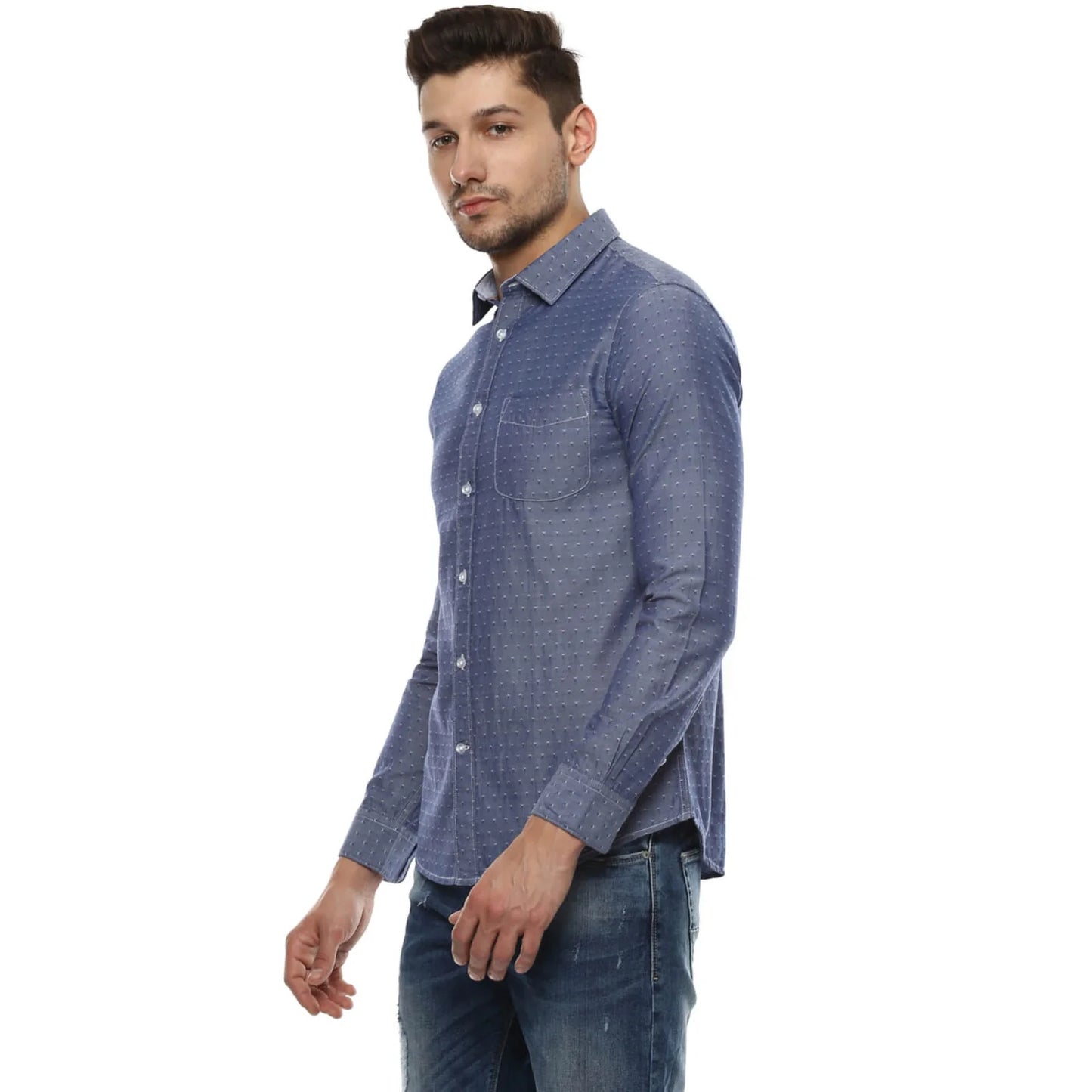 Blue Micro-Print Cotton Shirt