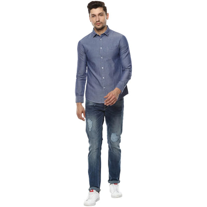 Blue Micro-Print Cotton Shirt