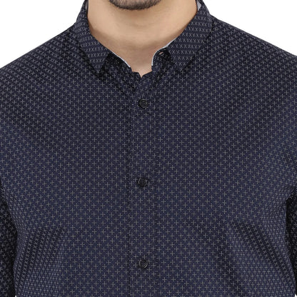 Blue Micro-Print Cotton Shirt