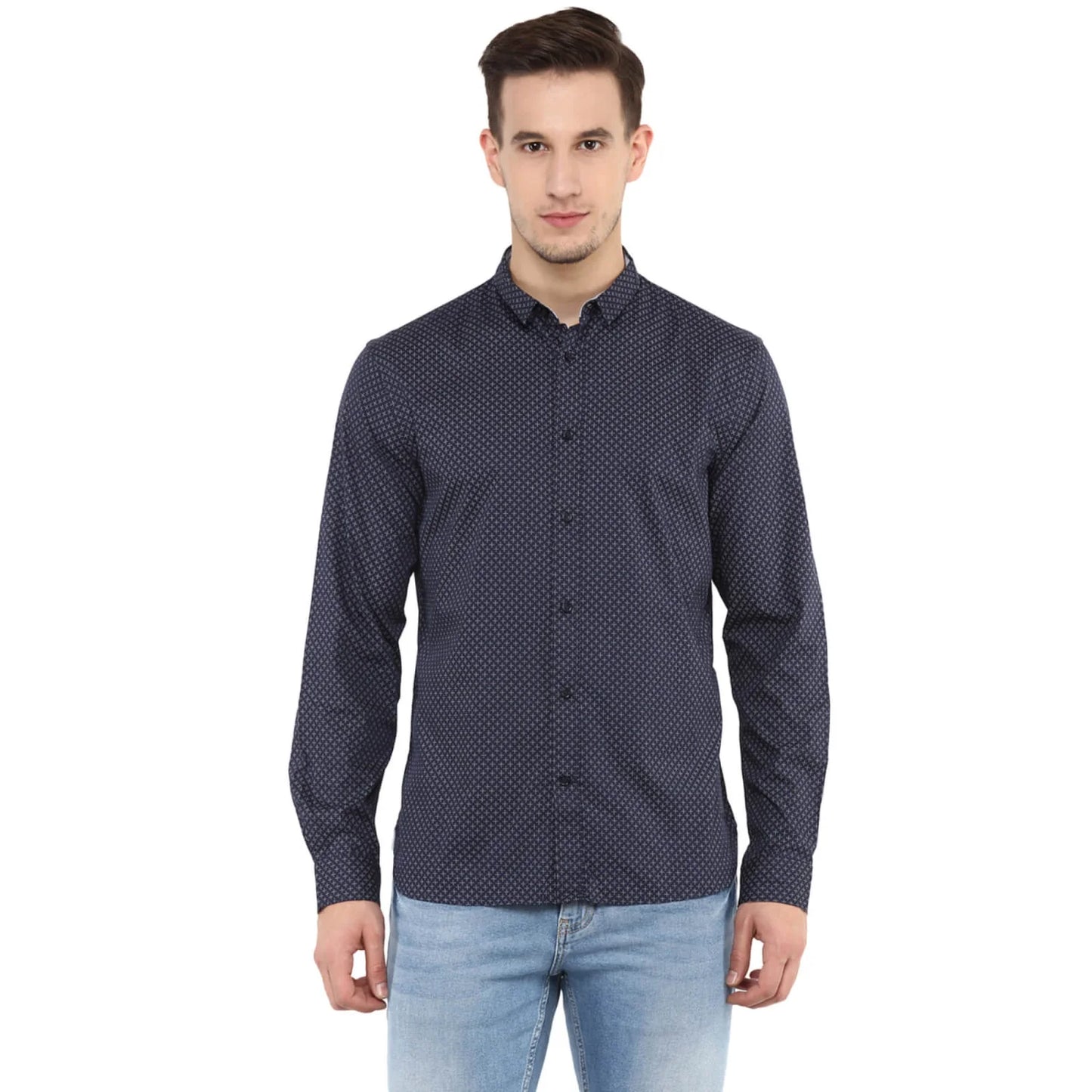 Blue Micro-Print Cotton Shirt