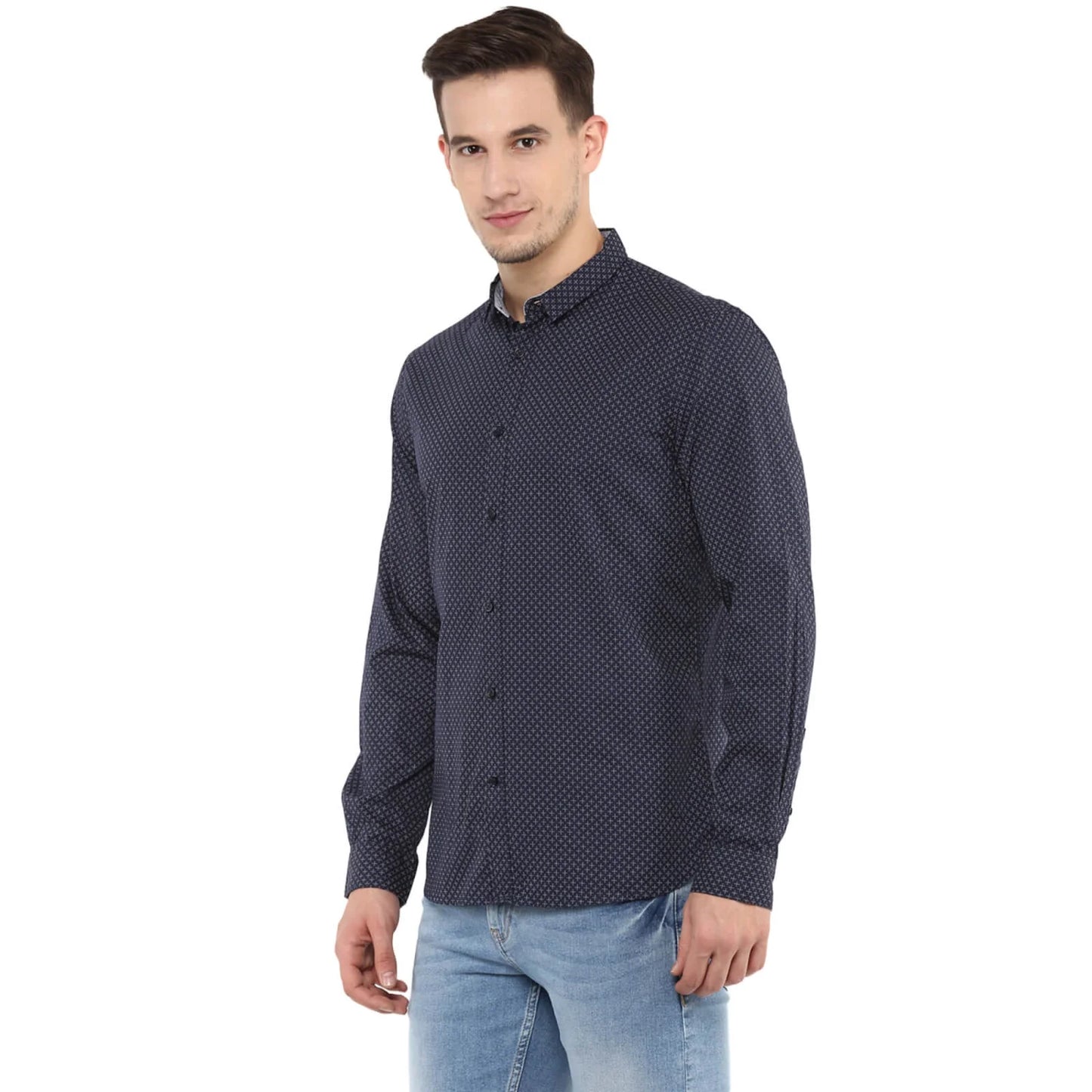 Blue Micro-Print Cotton Shirt