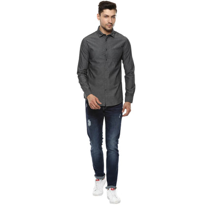 Grey Solid Cotton Shirt