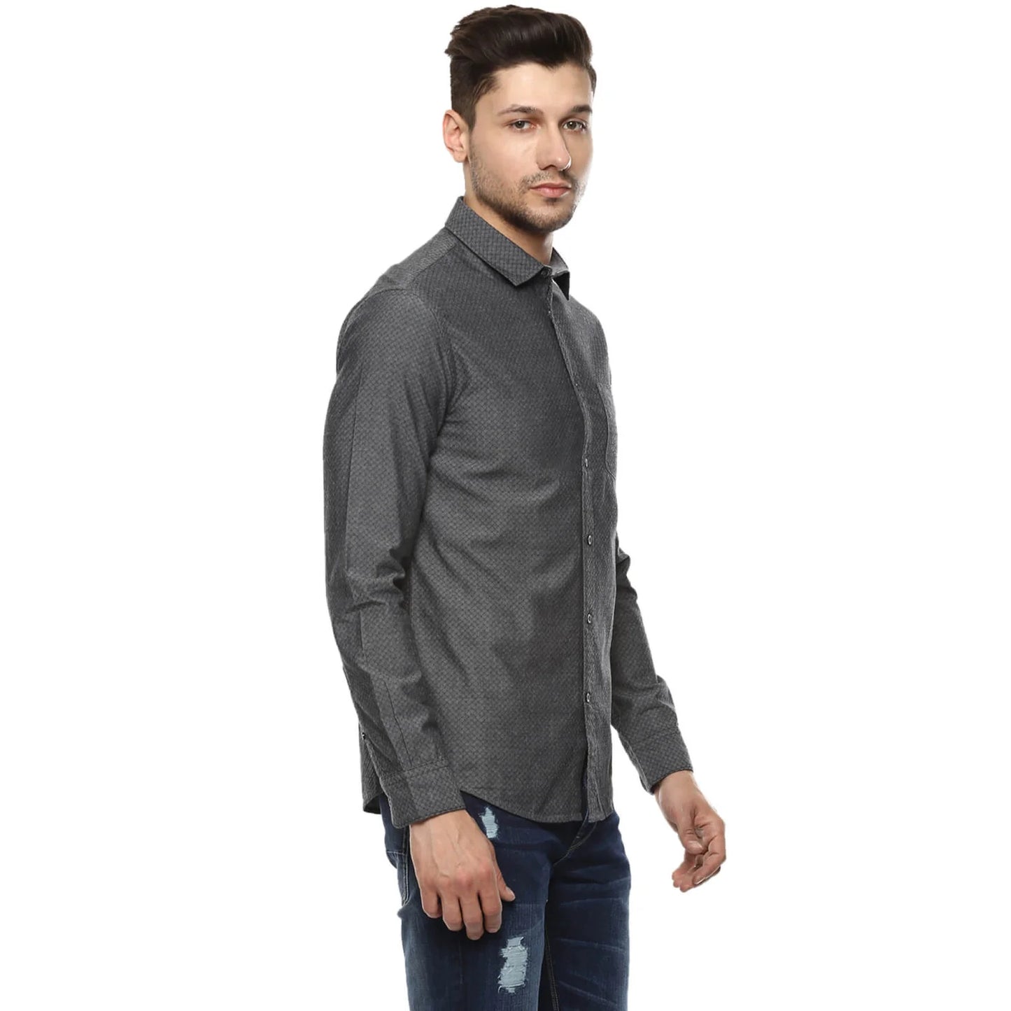 Grey Solid Cotton Shirt