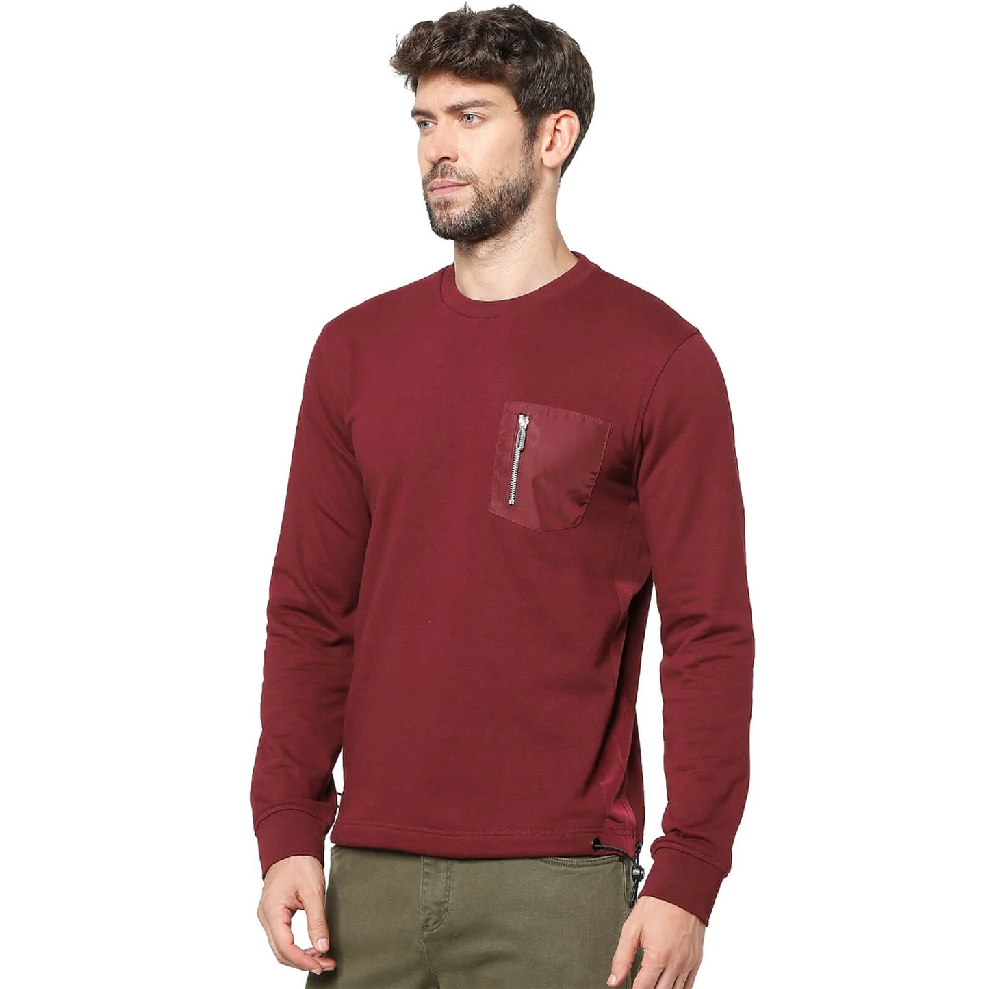 Red Solid Cotton Sweatshirt