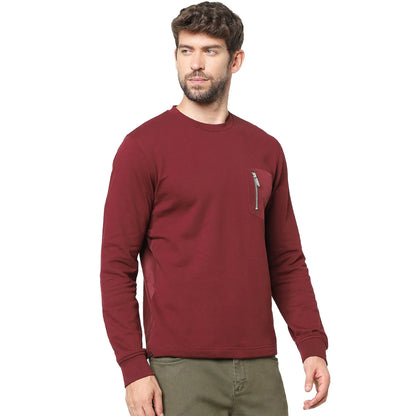 Red Solid Cotton Sweatshirt