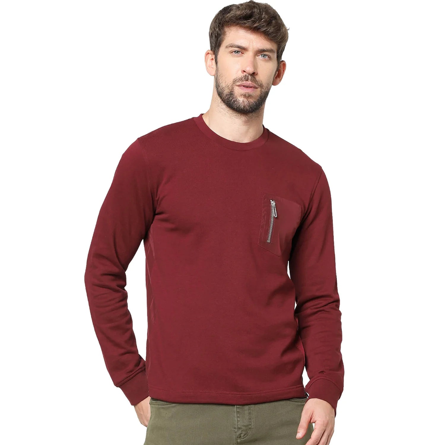 Red Solid Cotton Sweatshirt