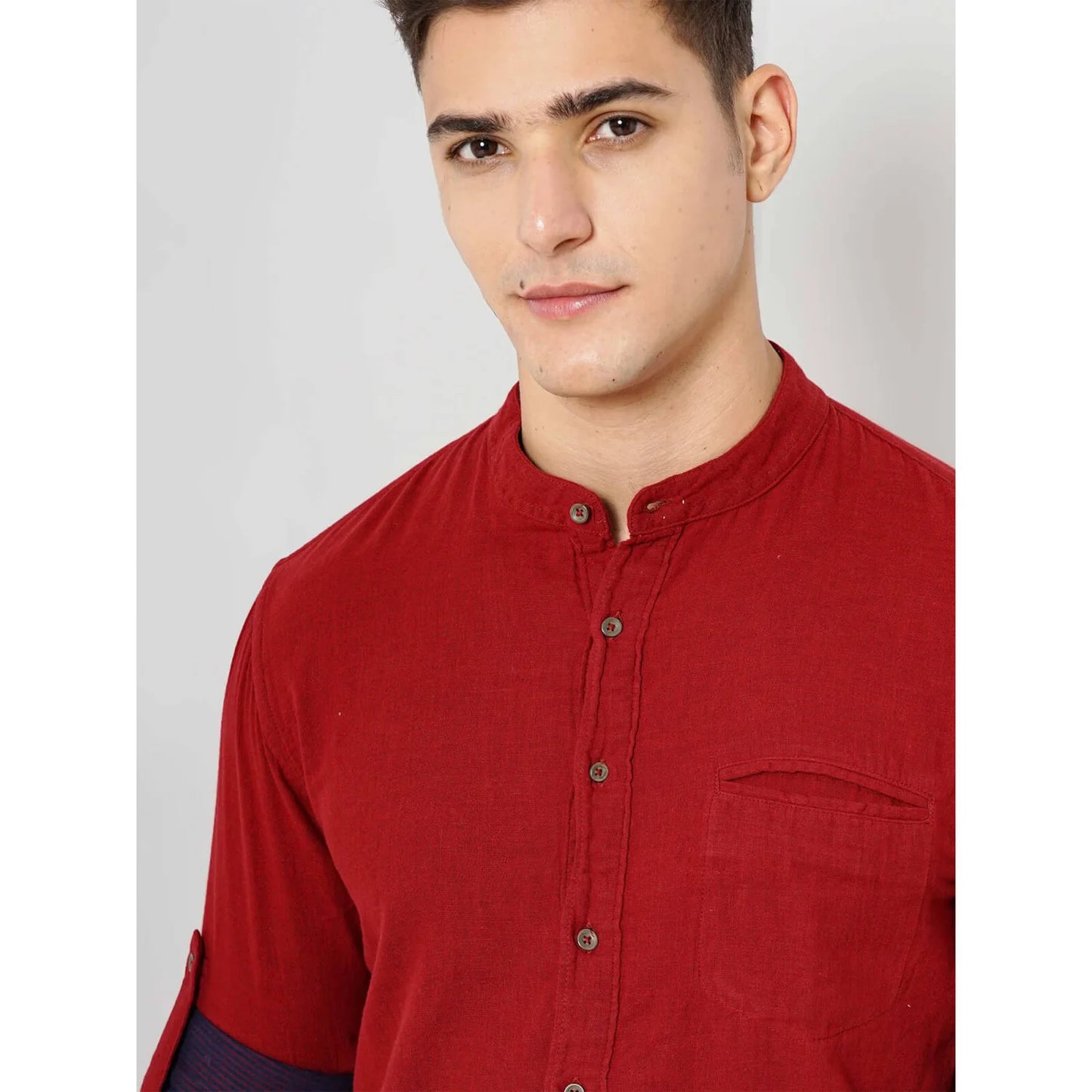Celio* Solid Regular Fit Cotton Red Shirt