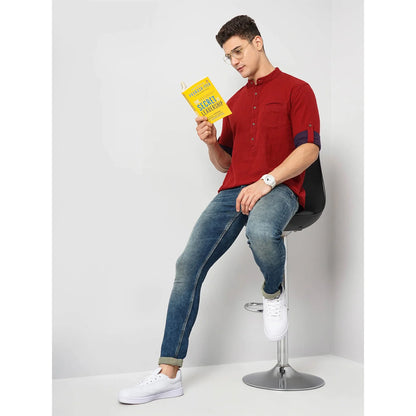 Celio* Solid Regular Fit Cotton Red Shirt