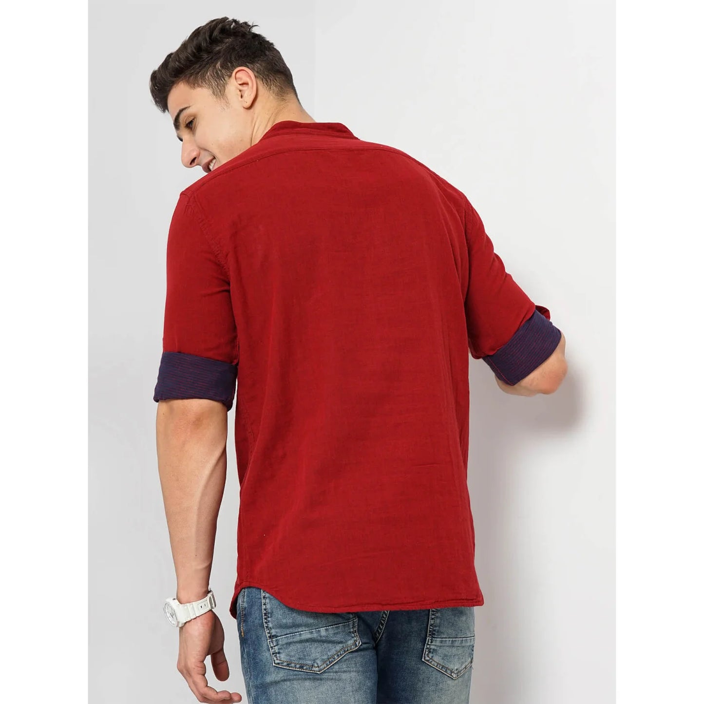 Celio* Solid Regular Fit Cotton Red Shirt