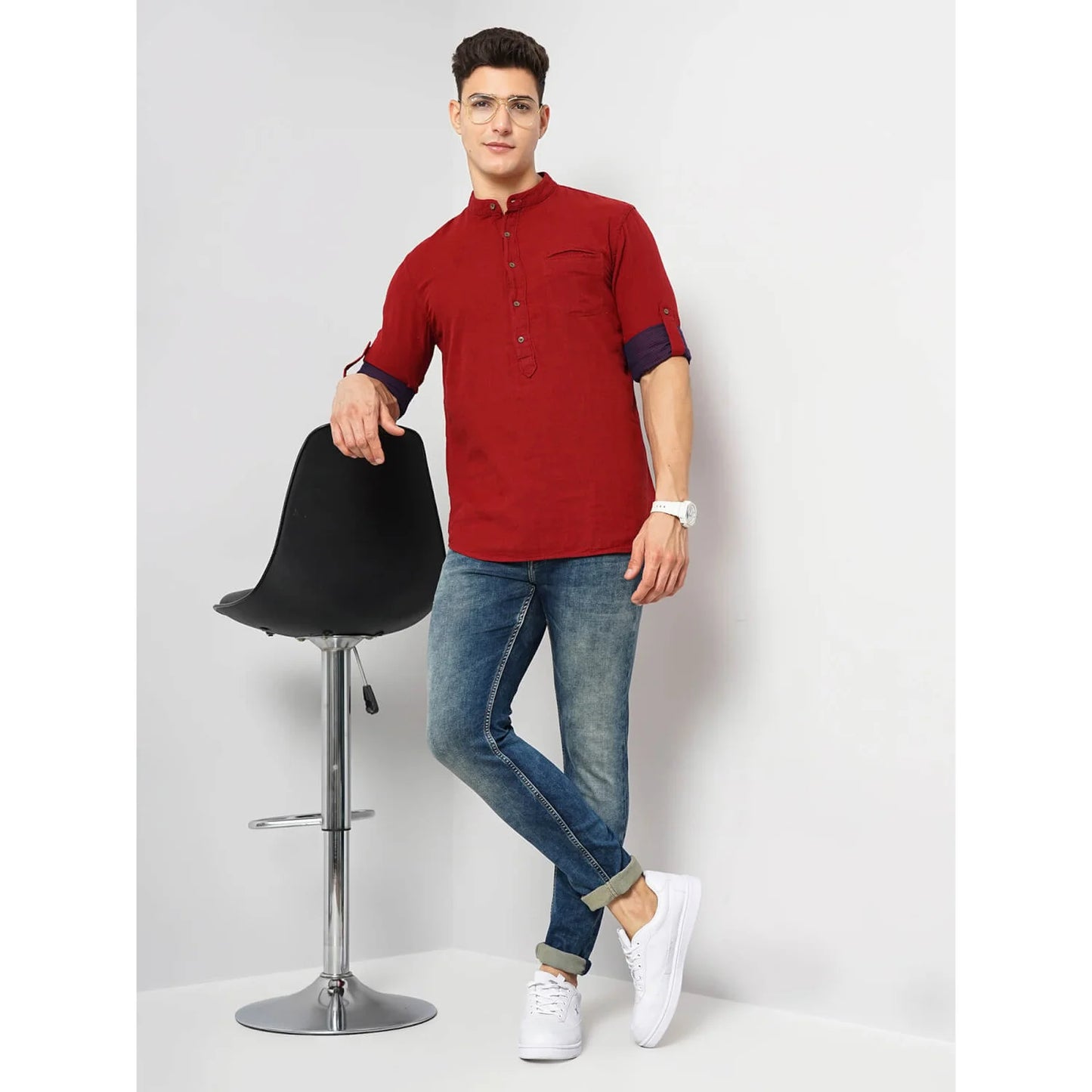 Celio* Solid Regular Fit Cotton Red Shirt