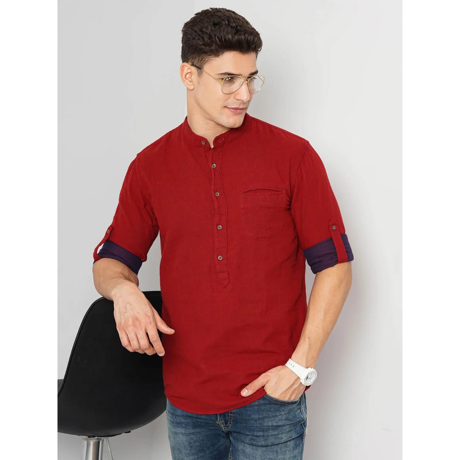 Celio* Solid Regular Fit Cotton Red Shirt