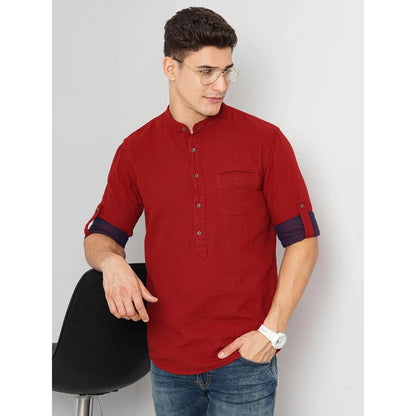 Celio* Solid Regular Fit Cotton Red Shirt