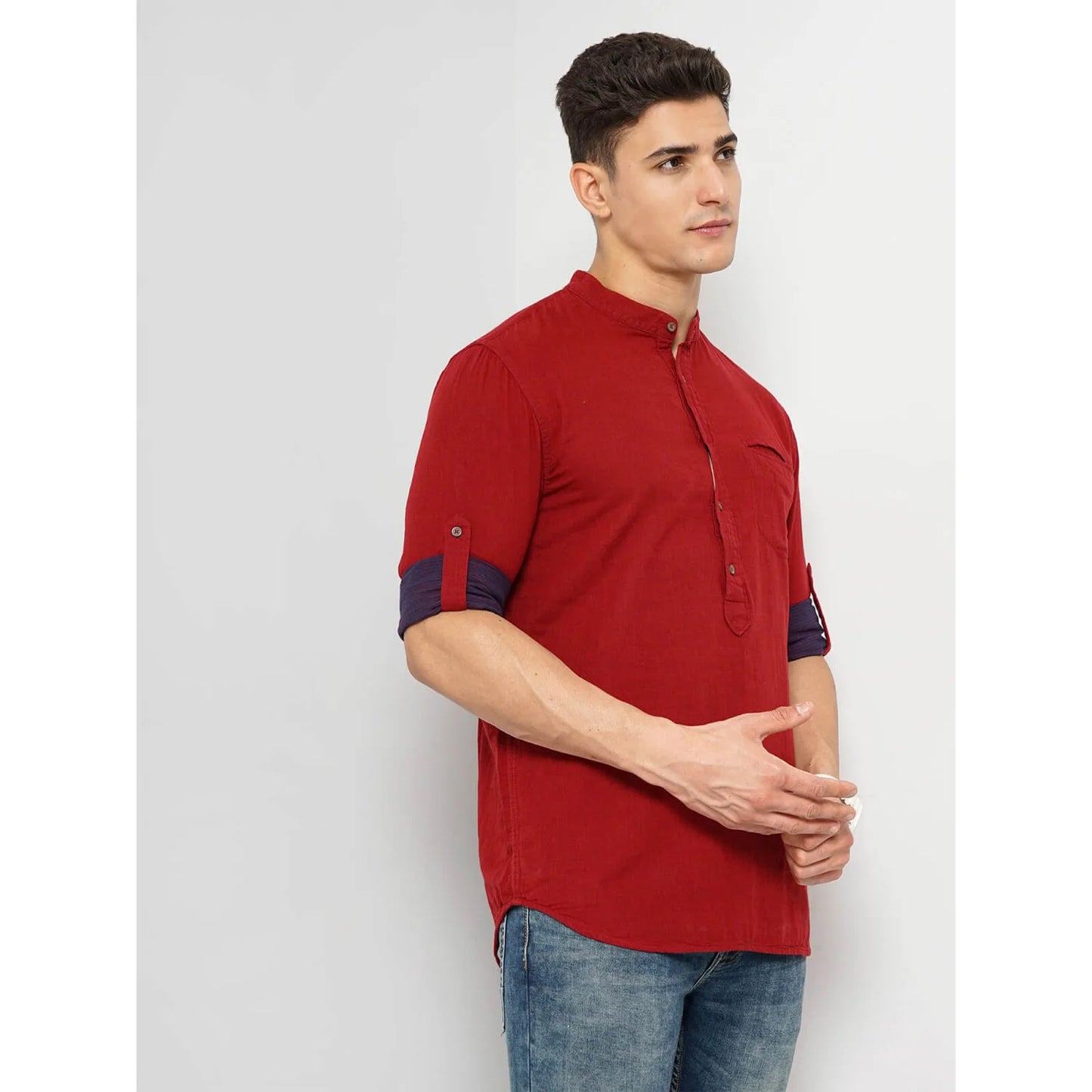 Celio* Solid Regular Fit Cotton Red Shirt