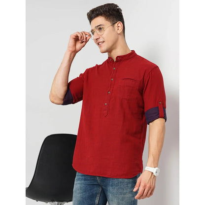 Celio* Solid Regular Fit Cotton Red Shirt