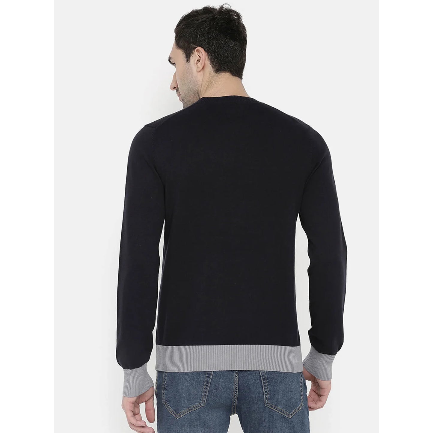 Blue Solid Cotton Sweater