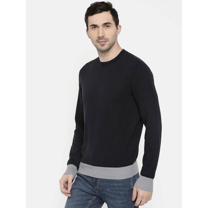 Blue Solid Cotton Sweater