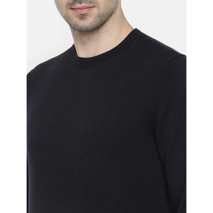 Blue Solid Cotton Sweater