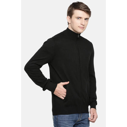 Black Solid Cotton Sweatshirt