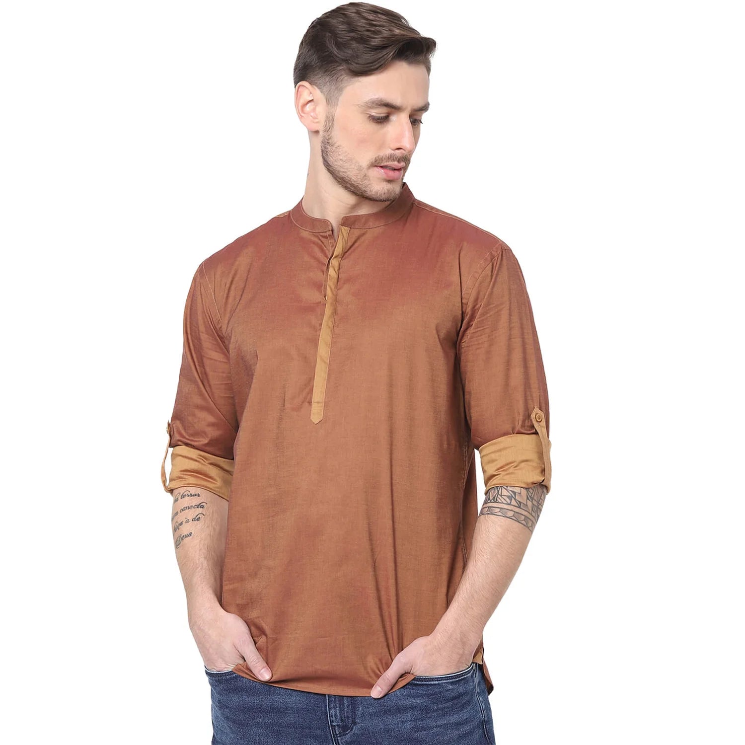 Orange Solid Cotton Shirt