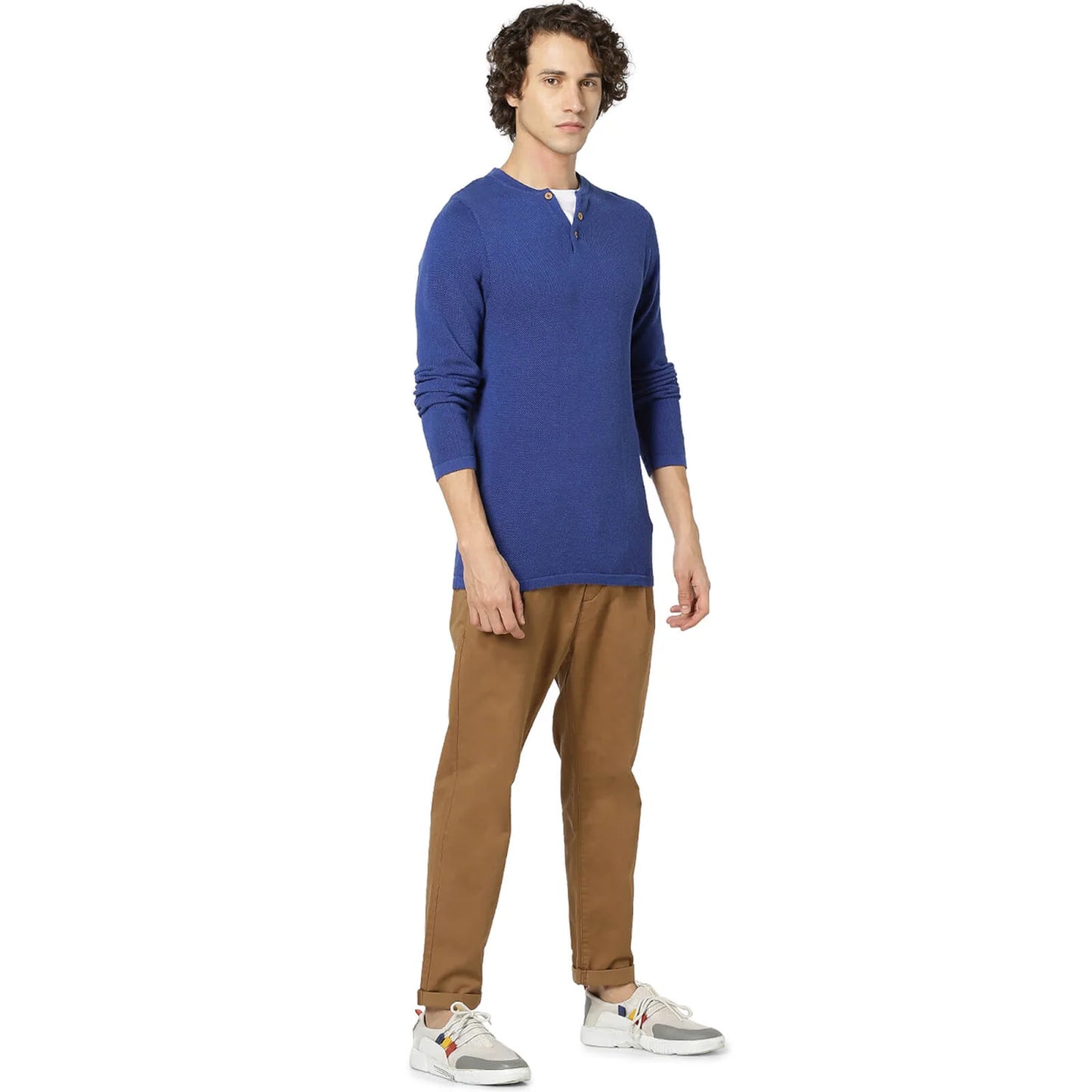 Blue Solid Cotton Sweater