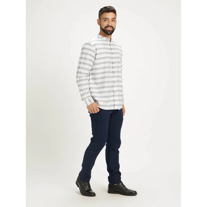 Blue Striped Cotton Blend Shirt