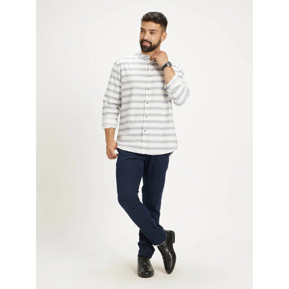 Blue Striped Cotton Blend Shirt