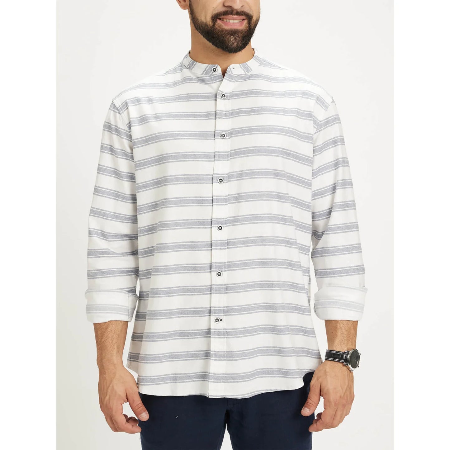 Blue Striped Cotton Blend Shirt