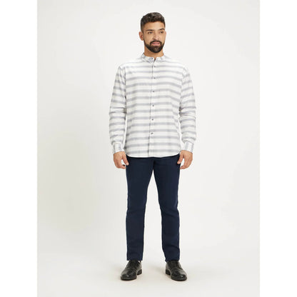 Blue Striped Cotton Blend Shirt