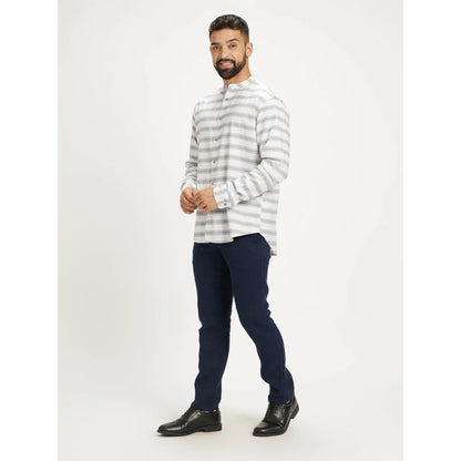 Blue Striped Cotton Blend Shirt