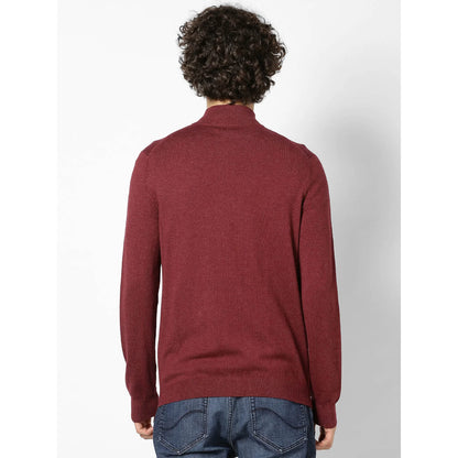 Red Solid Cotton Blend Sweater