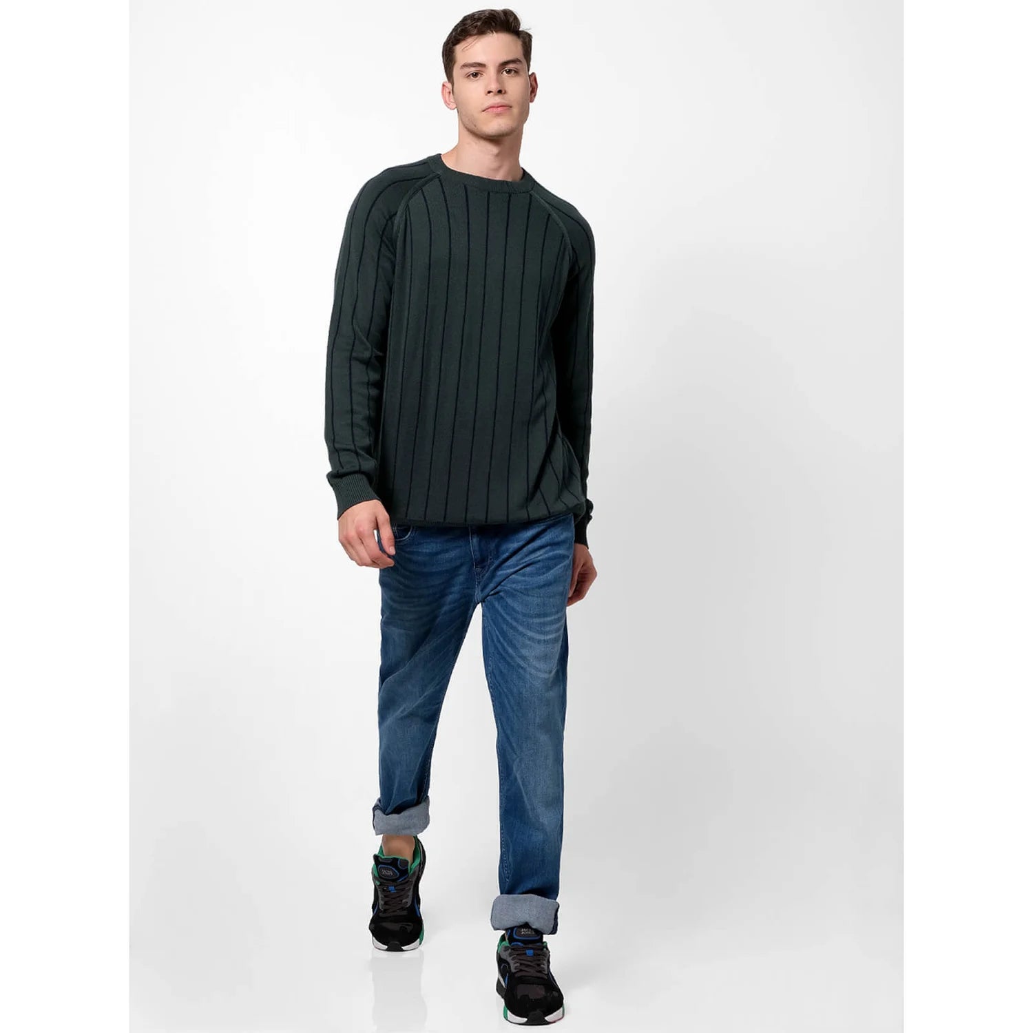 Green Striped Cotton Sweater