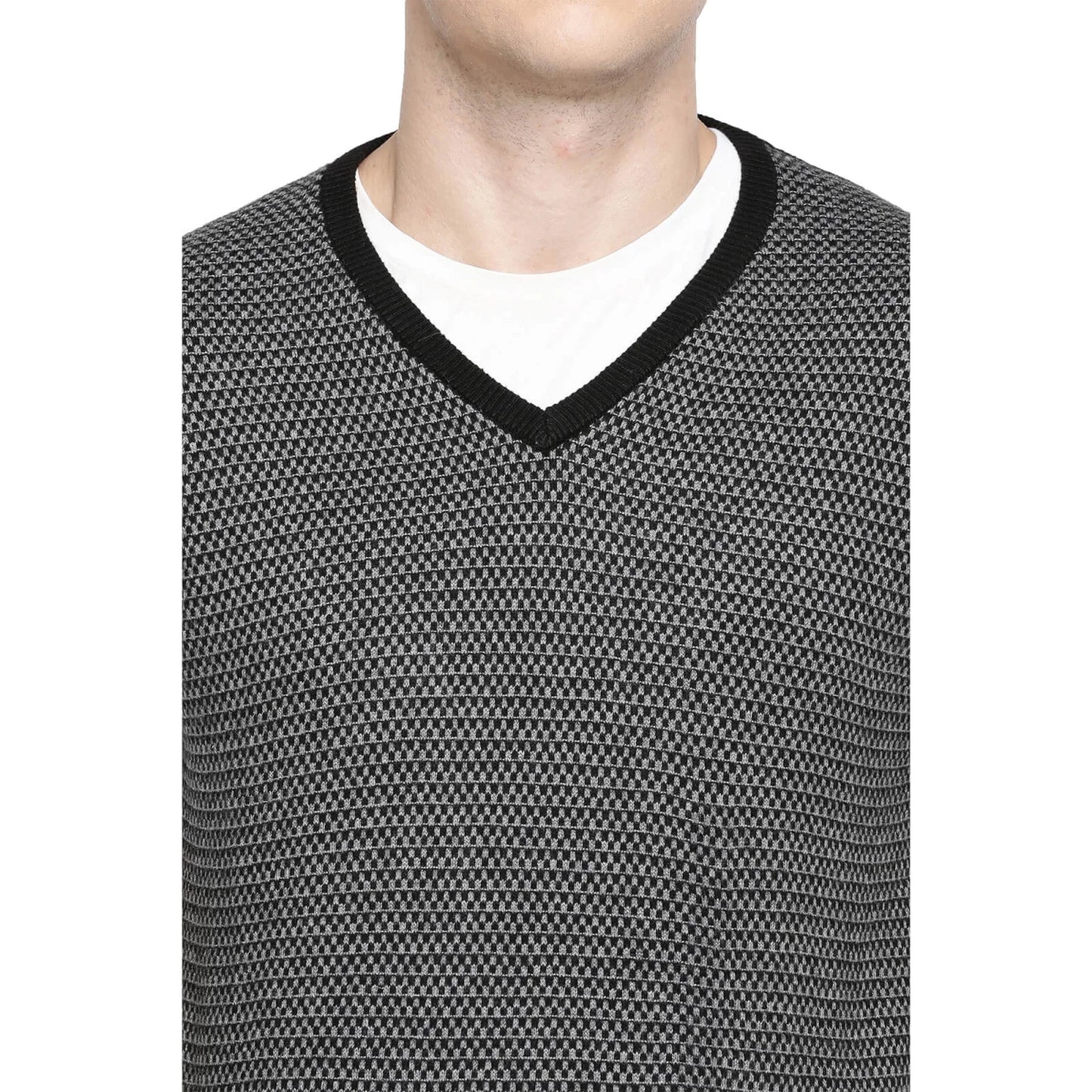 Black Micro-Print Cotton Blend Sweater