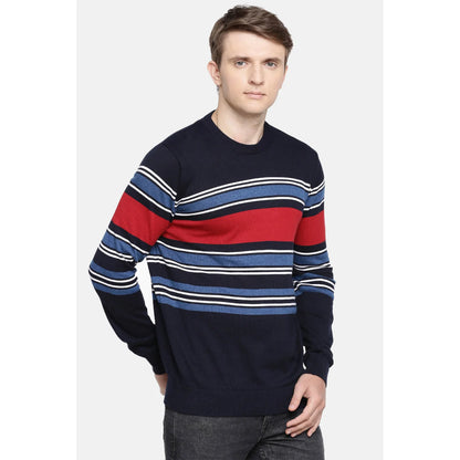 Blue Colourblock Cotton Sweater