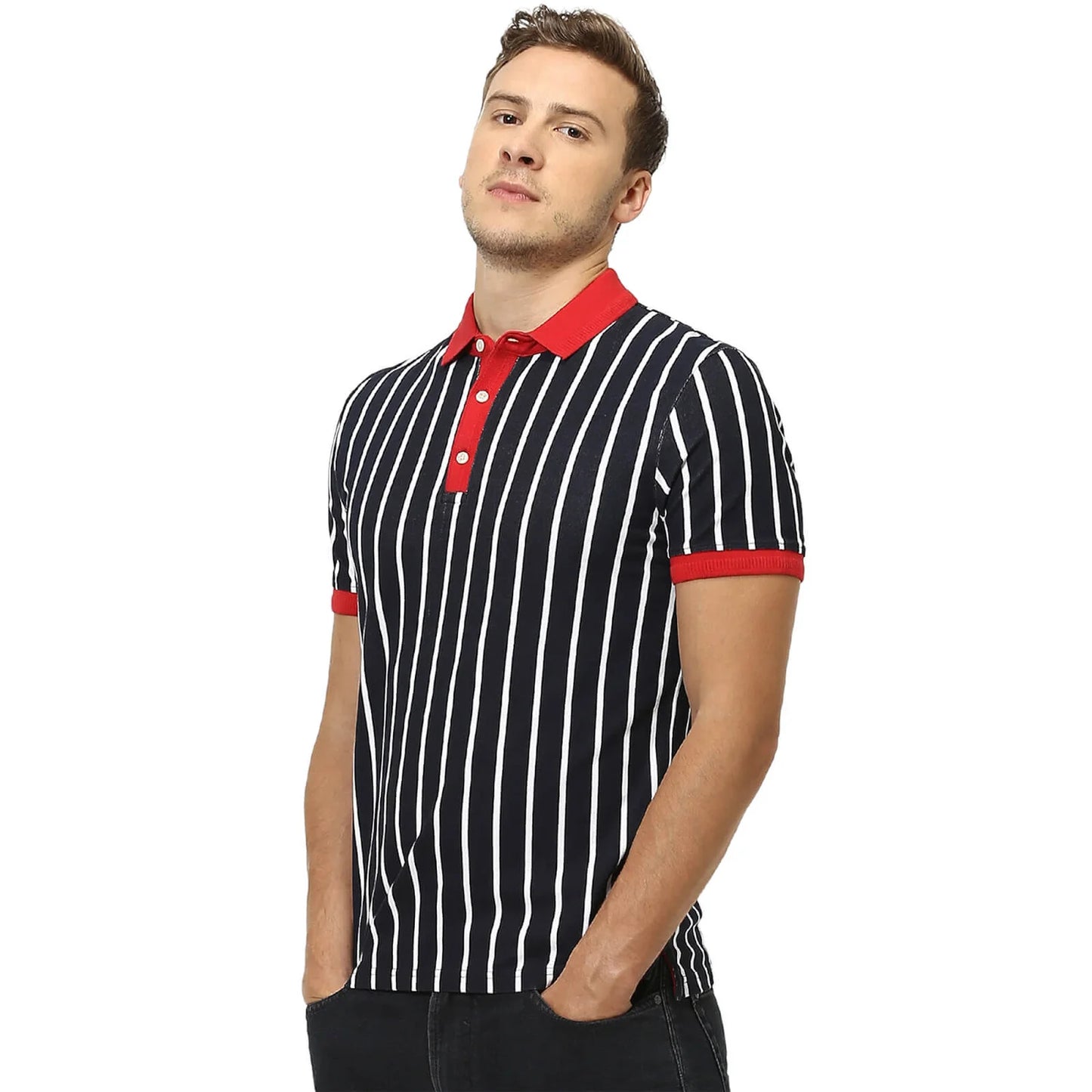 Blue Striped Cotton Polo