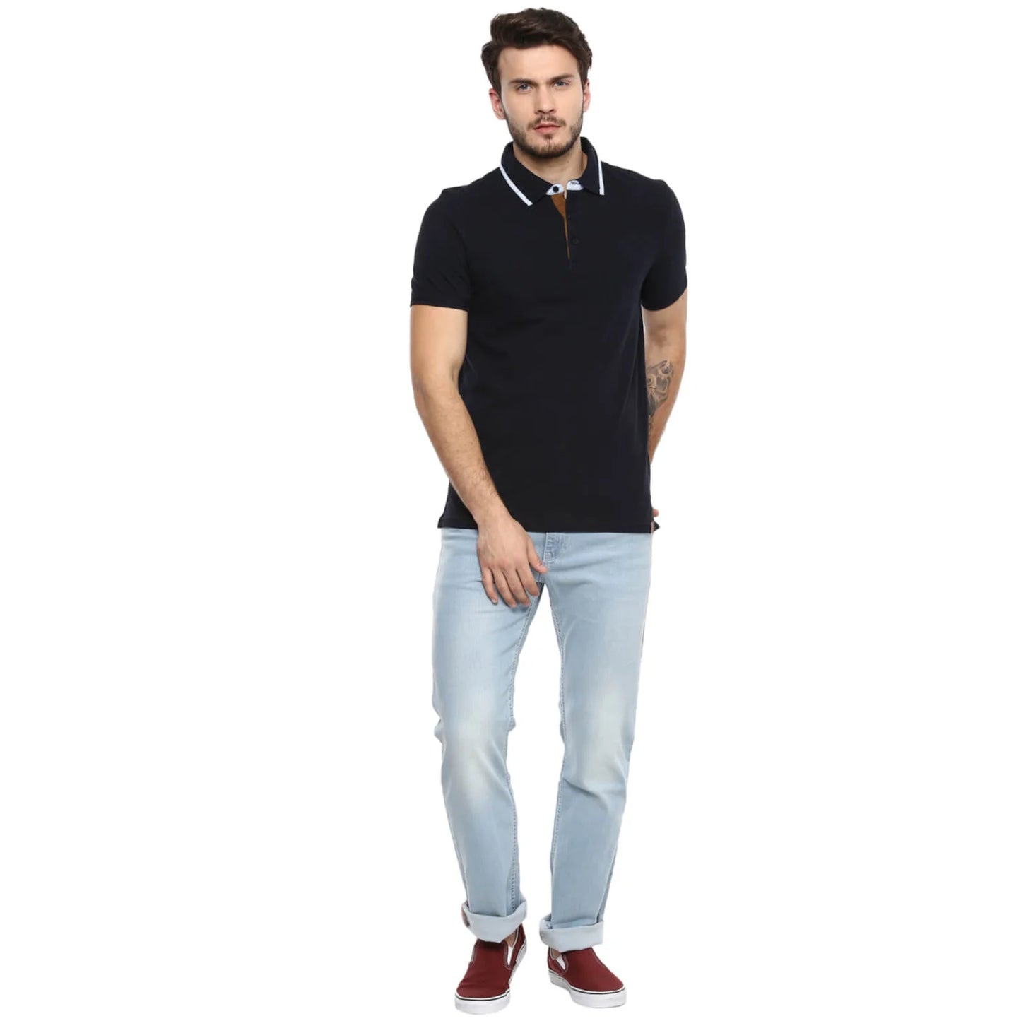 Celio* Solid Regular Fit Cotton Navy Blue T-Shirt