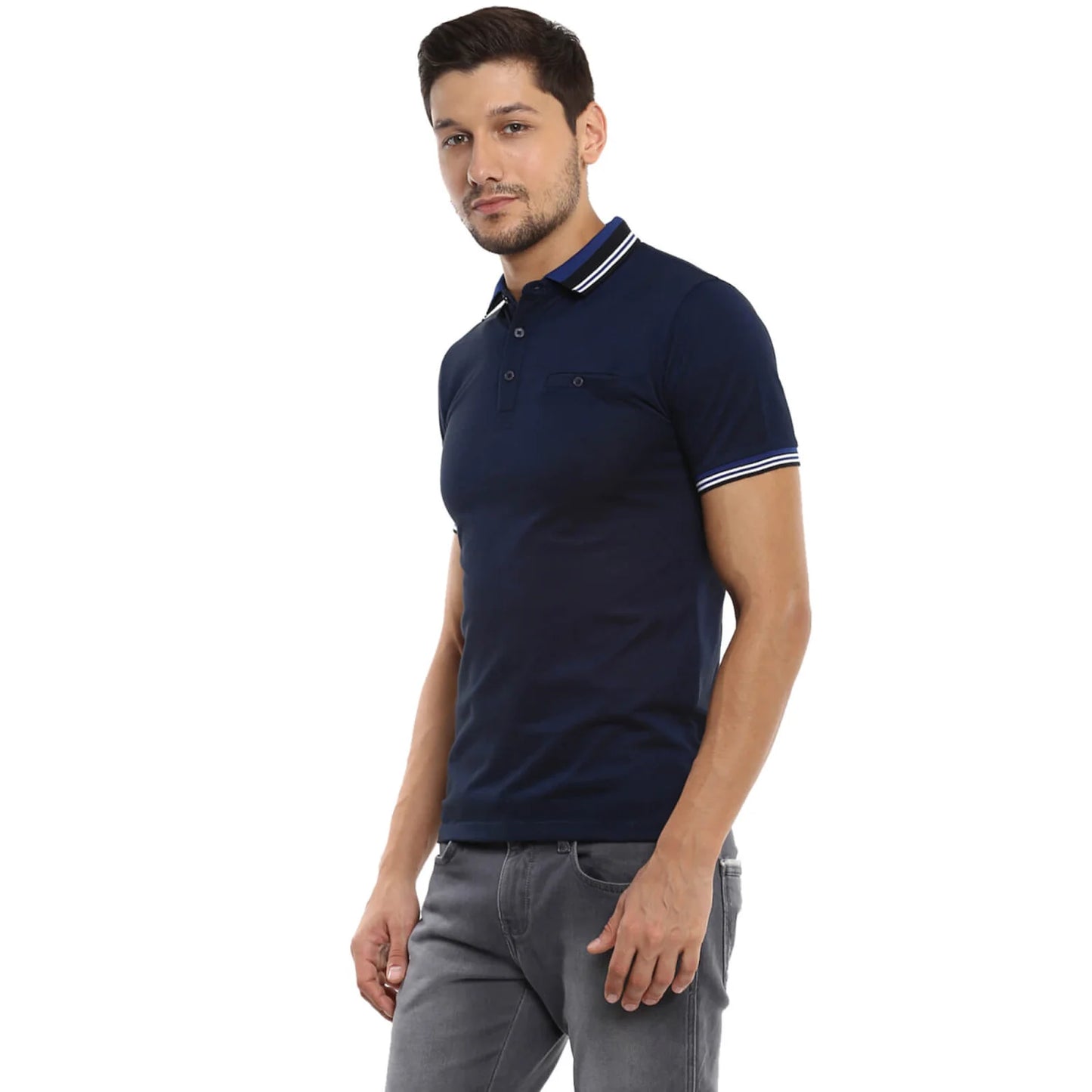 Grey Solid Cotton Blend Polo