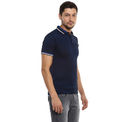 Grey Solid Cotton Blend Polo