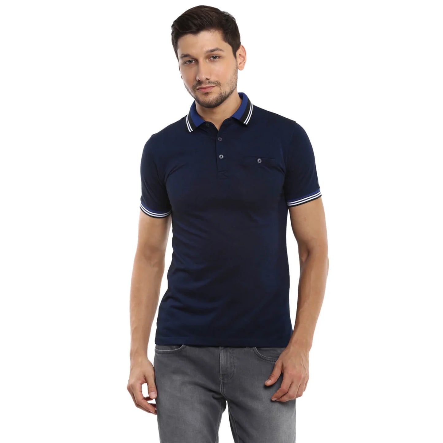 Grey Solid Cotton Blend Polo