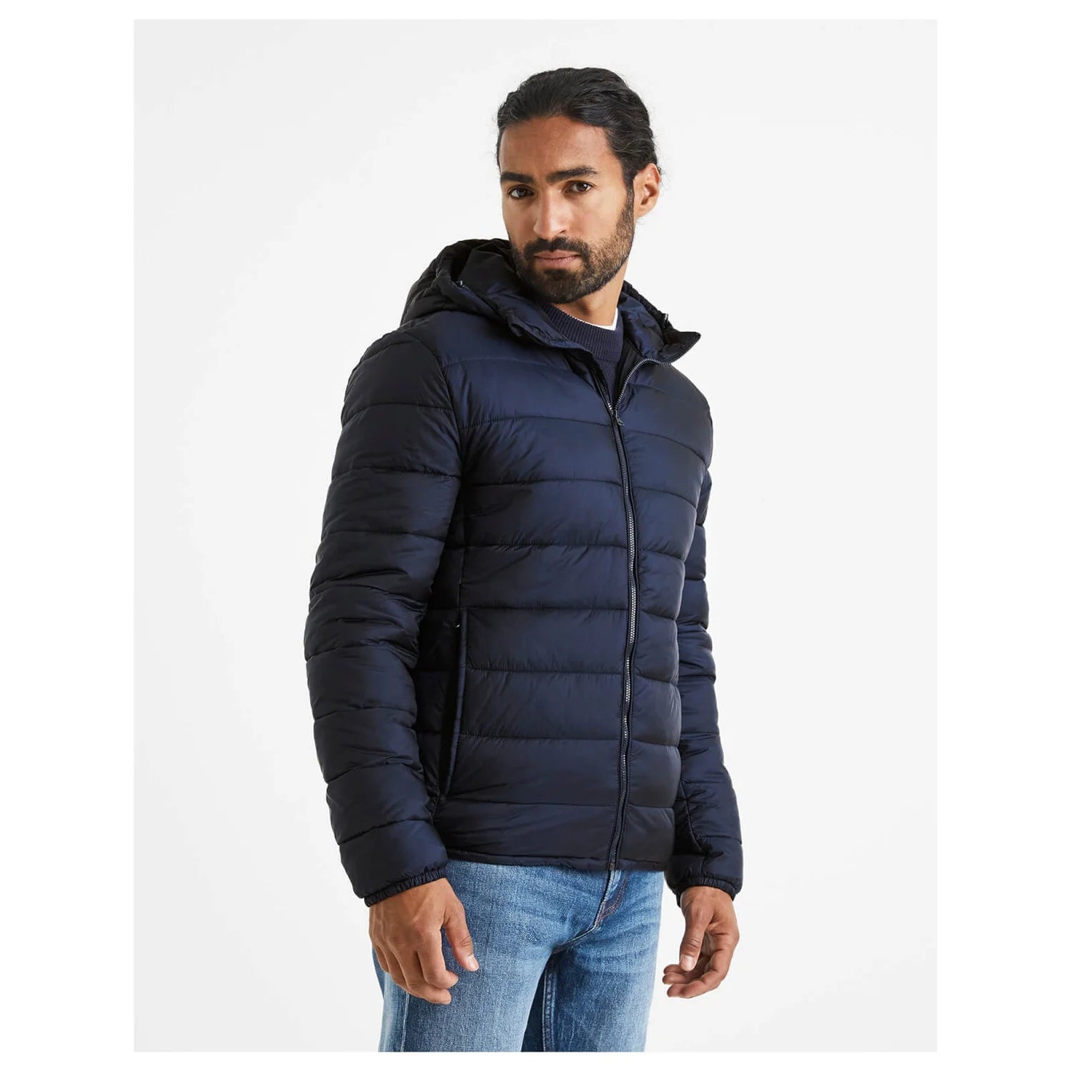 Navy Blue Solid Polyamide Jacket