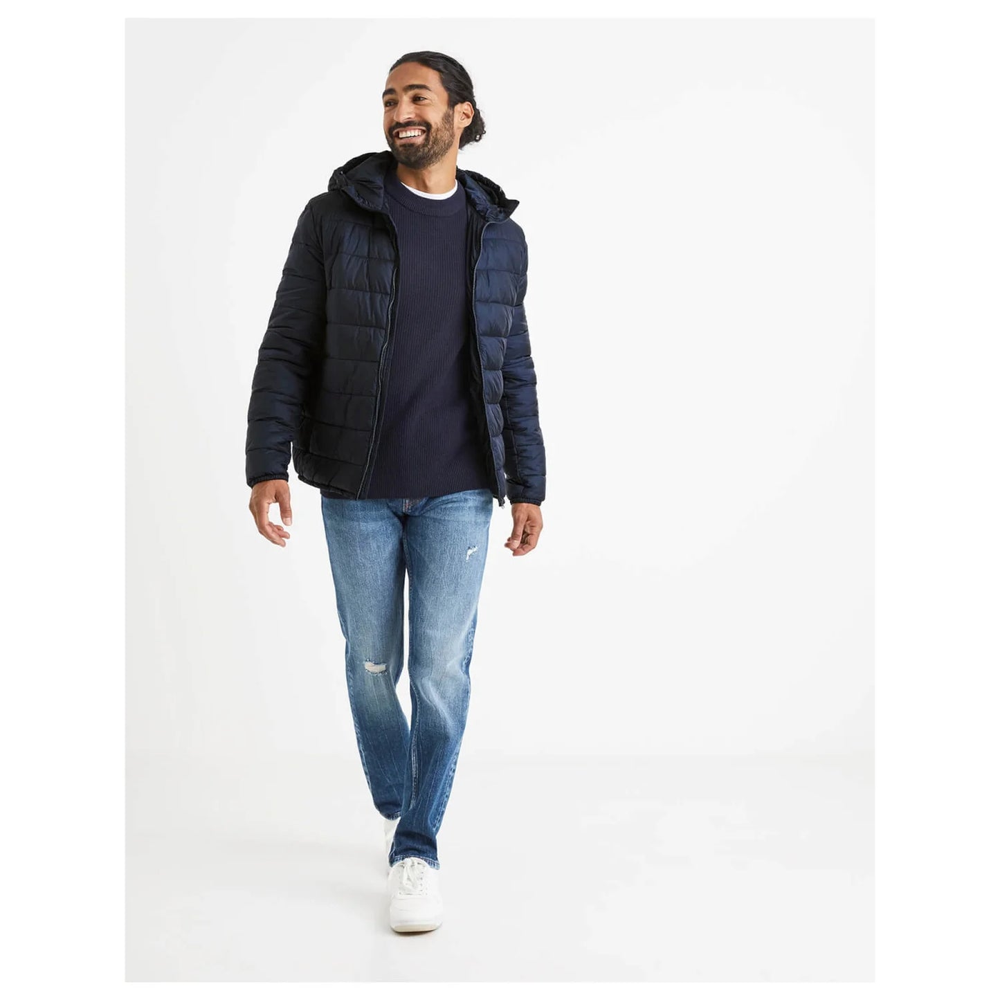 Navy Blue Solid Polyamide Jacket