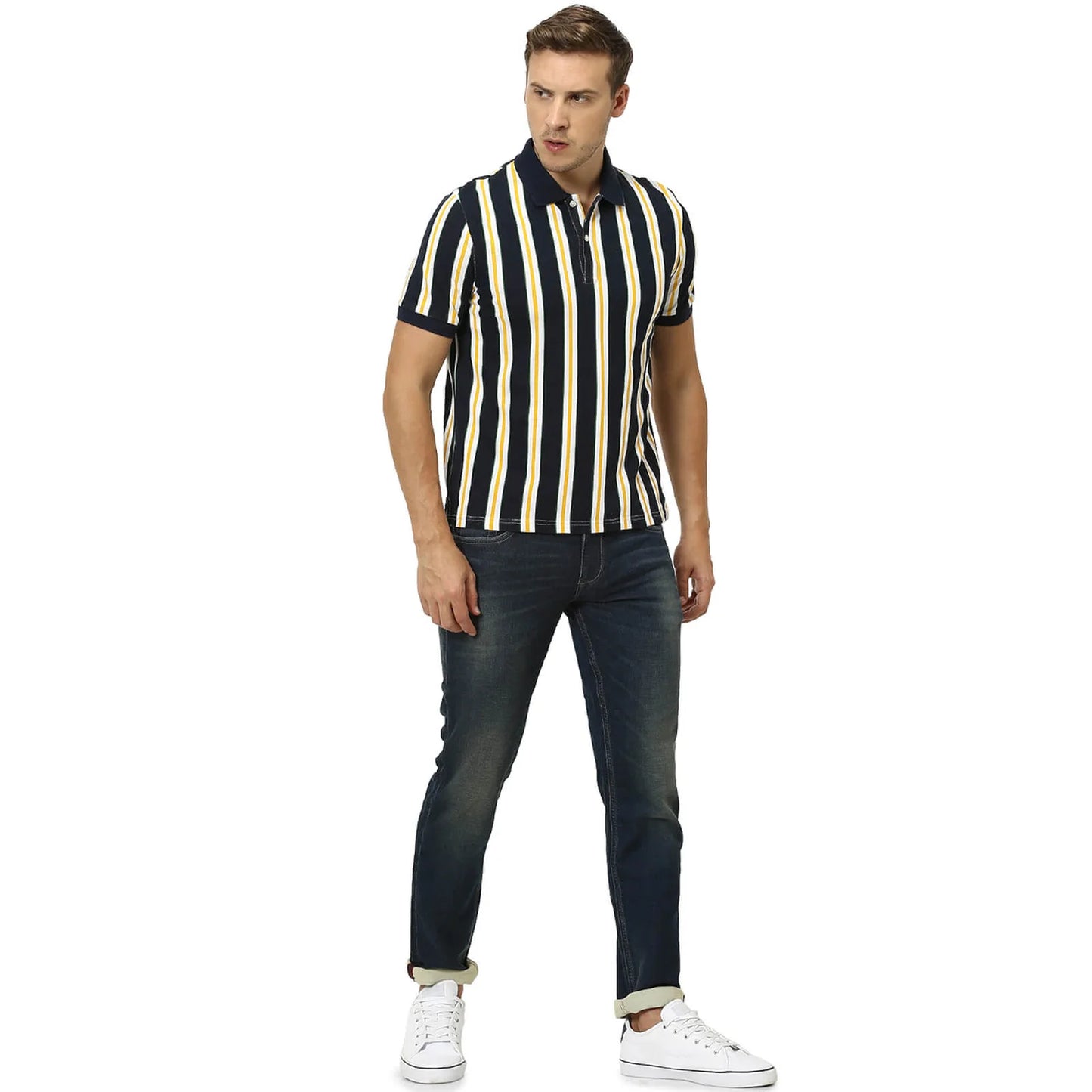 Blue Striped Cotton Polo