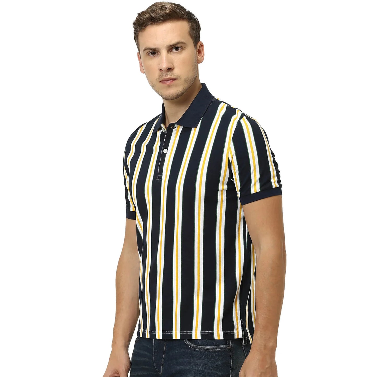 Blue Striped Cotton Polo