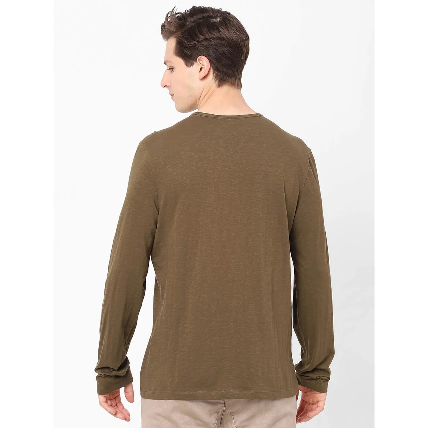 Brown Solid Polyester T-shirt