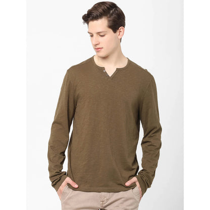 Brown Solid Polyester T-shirt