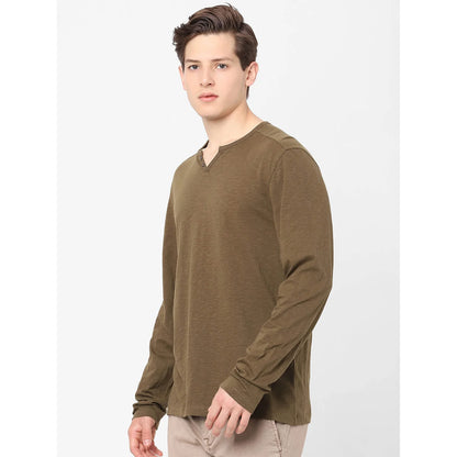 Brown Solid Polyester T-shirt