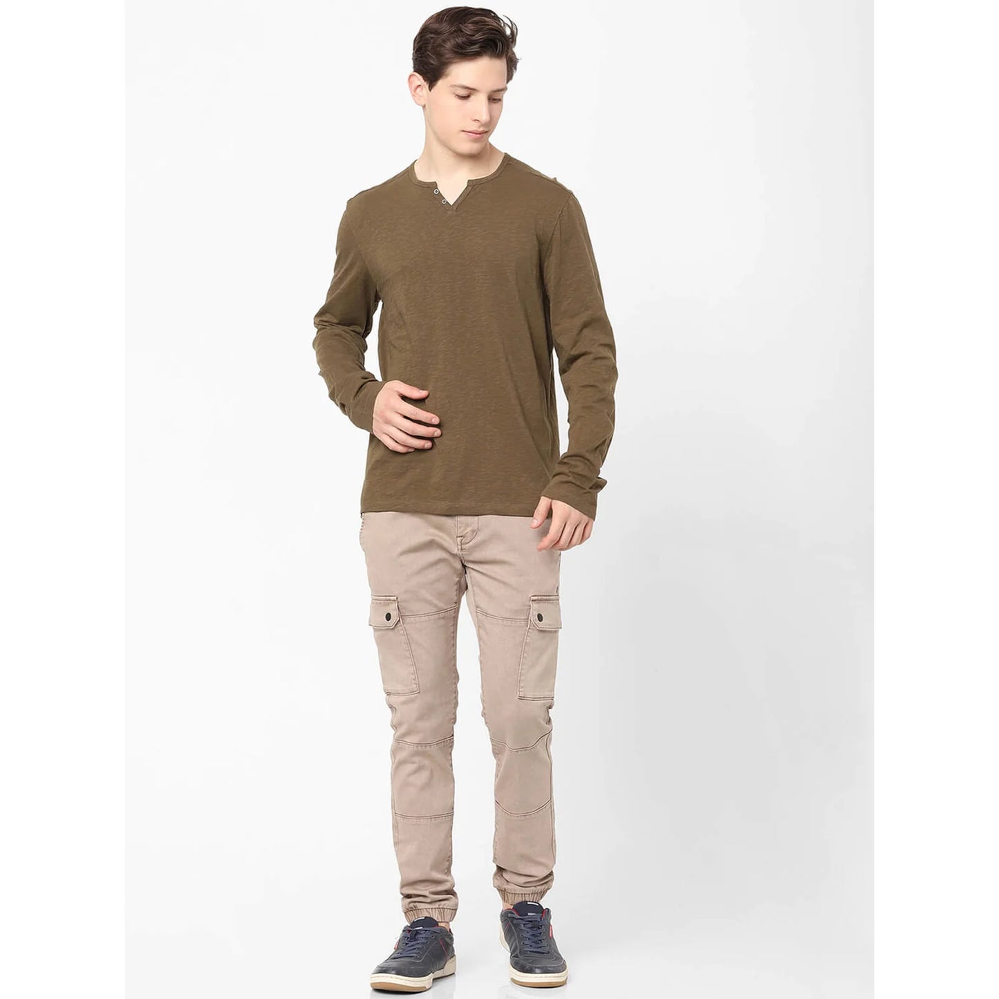 Brown Solid Polyester T-shirt